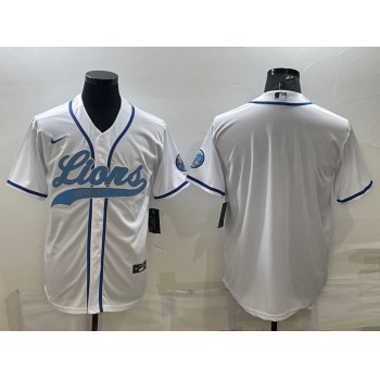 Men's Detroit Lions Blank White With Patch Cool Base Stitched Baseball Jersey