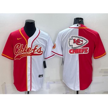 Men's Kansas City Chiefs Red White Team Big Logo With Patch Cool Base Stitched Baseball Jersey
