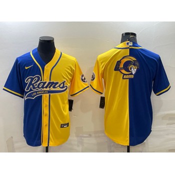 Men's Los Angeles Rams Royal Yellow Split Team Big Logo With Patch Cool Base Stitched Baseball Jersey