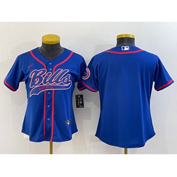 Youth Buffalo Bills Blank Royal With Patch Cool Base Stitched Baseball Jersey