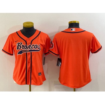 Youth Denver Broncos Blank Orange With Patch Cool Base Stitched Baseball Jersey