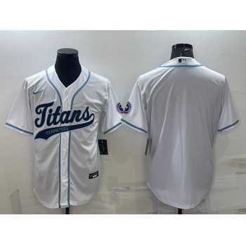 Men's Tennessee Titans Blank White With Patch Cool Base Stitched Baseball Jersey