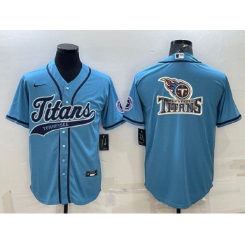 Men's Tennessee Titans Blue Team Big Logo With Patch Cool Base Stitched Baseball Jersey