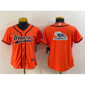 Women's Denver Broncos Orange Team Big Logo With Patch Cool Base Stitched Baseball Jersey