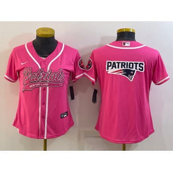 Women's New England Patriots Pink Team Big Logo With Patch Cool Base Stitched Baseball Jersey