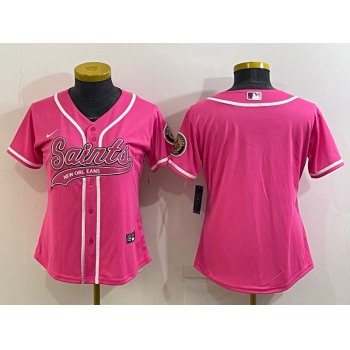 Women's New Orleans Saints Blank Pink With Patch Cool Base Stitched Baseball Jersey
