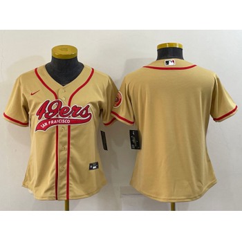 Women's San Francisco 49ers Blank Gold With Patch Cool Base Stitched Baseball Jersey(Run Small)