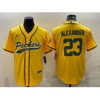 Men's Green Bay Packers #23 Jaire Alexander Yellow With Patch Cool Base Stitched Baseball Jersey