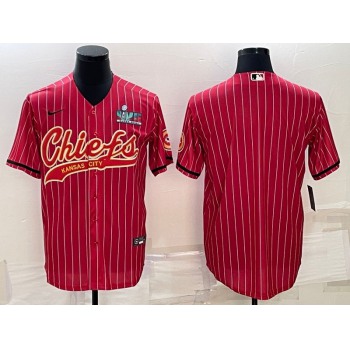 Men's Kansas City Chiefs Blank Red With Super Bowl LVII Patch Cool Base Stitched Baseball Jersey