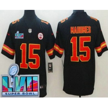 Men's Kansas City Chiefs #15 Patrick Mahomes Limited Black Super Bowl LVII Vapor Jersey