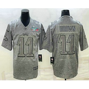 Men's Philadelphia Eagles #11 AJ Brown Grey Super Bowl LVII Patch Stitched Jersey