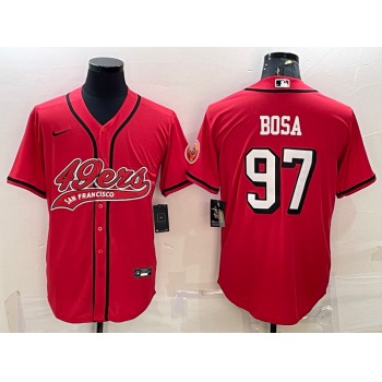 Men's San Francisco 49ers #97 Nick Bosa Red Color Rush With Patch Cool Base Stitched Baseball Jersey
