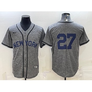 Men's New York Yankees #27 Giancarlo Stanton No Name Grey Gridiron Cool Base Stitched Jersey
