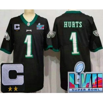 Youth Philadelphia Eagles #1 Jalen Hurts Limited Black C Patch Super Bowl LVII Vapor Jersey