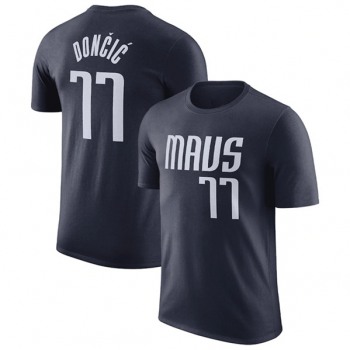 Men's Dallas Mavericks #77 Luka Doncic Navy 2022-23 Statement Edition Name & Number T-Shirt