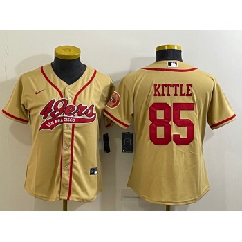 Women's San Francisco 49ers #85 George Kittle Gold With Patch Cool Base Stitched Baseball Jersey