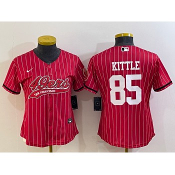 Women's San Francisco 49ers #85 George Kittle Red Pinstripe With Patch Cool Base Stitched Baseball Jersey