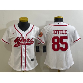 Women's San Francisco 49ers #85 George Kittle White With Patch Cool Base Stitched Baseball Jersey
