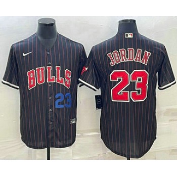 Men's Chicago Bulls #23 Michael Jordan Number Black With Patch Cool Base Stitched Baseball Jersey