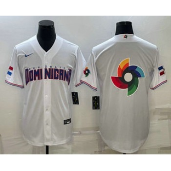 Men's Dominican Republic Baseball 2023 White World Baseball Big Logo With Patch Classic Stitched Jerseys