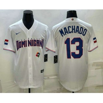 Men's Dominican Republic Baseball #13 Manny Machado 2023 White World Baseball Classic Stitched Jersey