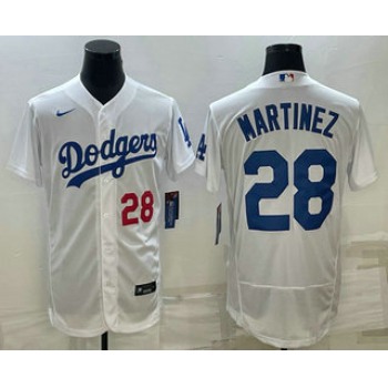 Men's Los Angeles Dodgers #28 JD Martinez Number White Flex Base Stitched Baseball Jersey
