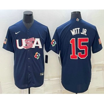 Men's USA Baseball #15 Bobby Witt Jr 2023 Navy World Baseball Classic Stitched Jersey
