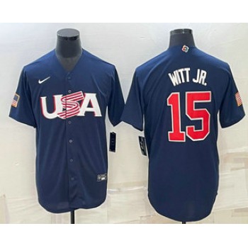 Men's USA Baseball #15 Bobby Witt Jr 2023 Navy World Baseball Classic Stitched Jerseys
