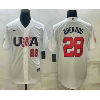 Men's USA Baseball #28 Nolan Arenado Number 2023 White World Baseball Classic Replica Stitched Jerseys