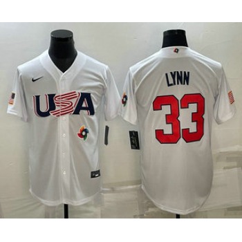 Men's USA Baseball #33 Lance Lynn 2023 White World Baseball Classic Stitched Jerseys