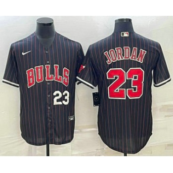 Mens Chicago Bulls #23 Michael Jordan Number Black With Patch Cool Base Stitched Baseball Jersey