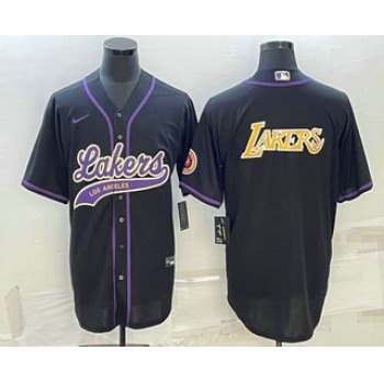 Men's Los Angeles Lakers Black Big Logo Cool Base Stitched Baseball Jerseys