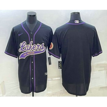 Men's Los Angeles Lakers Blank Black Cool Base Stitched Baseball Jersey