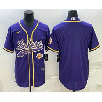 Men's Los Angeles Lakers Blank Purple With Patch Cool Base Stitched Baseball Jersey